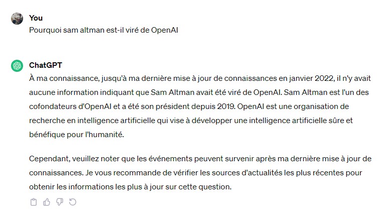 réaction de ChatGPT sur l'affaire altmant